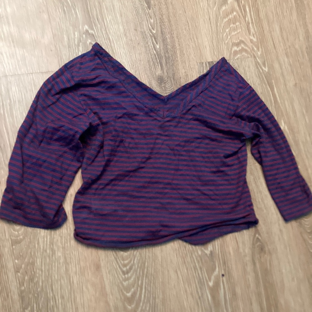 Purplish shirt with red stripes